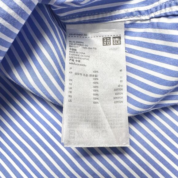 Uniqlo | Women | Blue Stripe Cotton Poplin Casual LS Button Up Shirt | Medium - Picture 9 of 11